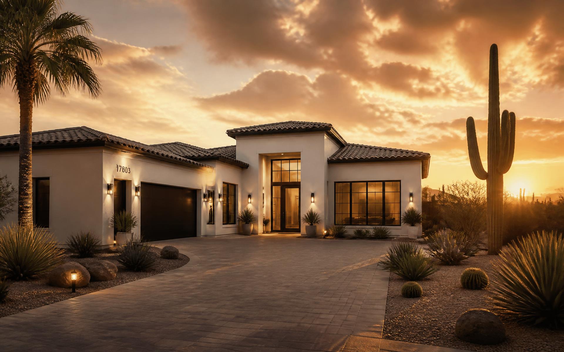 Luxury Arizona home with new roof at sunset
